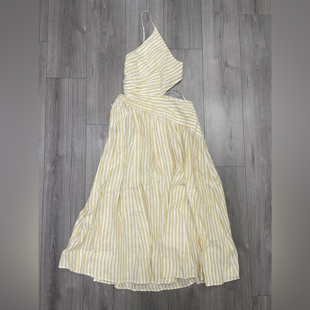 NWT Zimmermann Cascadian Cutout Ruched Striped Linen Midi Dress Size 10 US - Picture 2 of 9